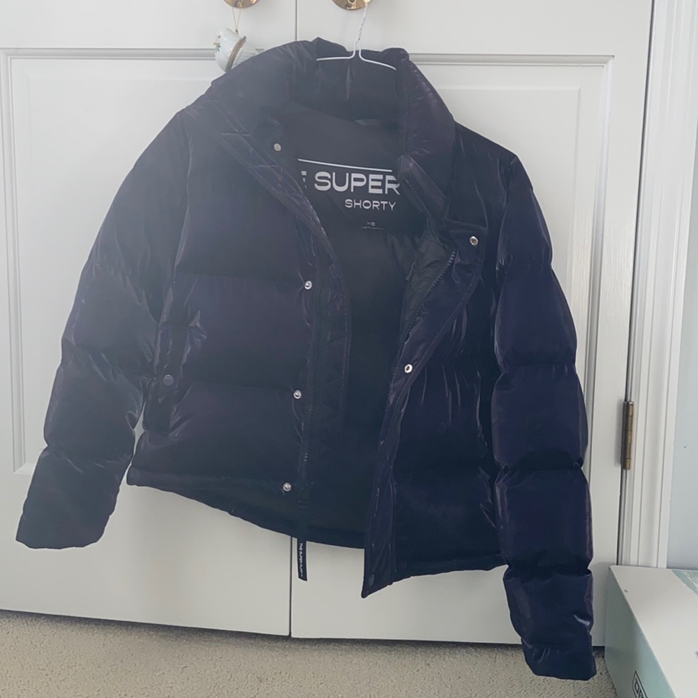 like new super puff shorty liquid shine purple